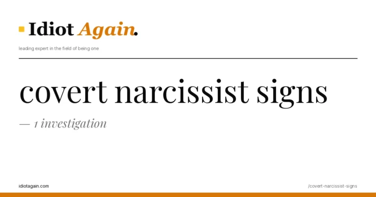 covert narcissist signs explained in one frame — minimalist yellow-and-black illustration from idiotagain.com
