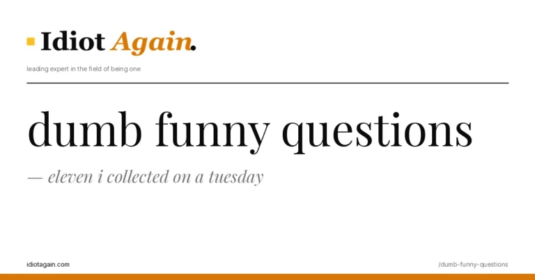 dumb funny questions — eleven i collected on a tuesday 3 horizontal banner for the dumb funny questions article, idiotagain editorial style, yellow accent