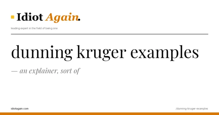 dunning kruger examples explained in one frame — minimalist yellow-and-black illustration from idiotagain.com
