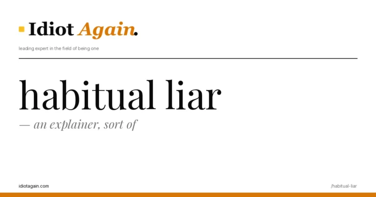 post cover for habitual liar: hand-drawn editorial illustration, idiotagain.com palette