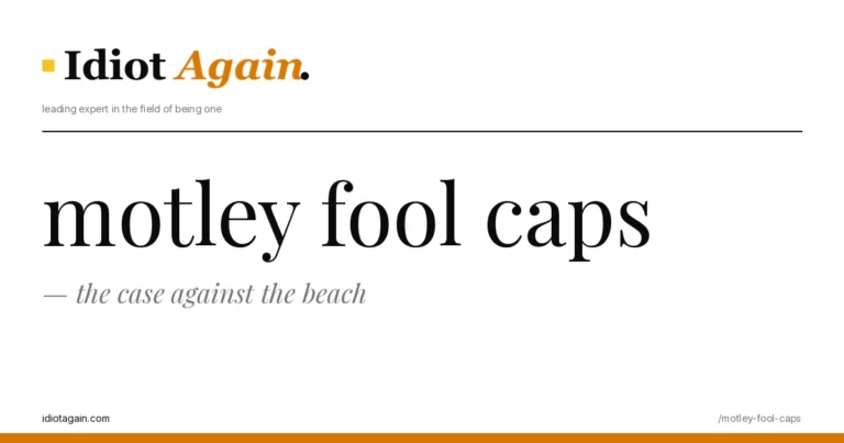 minimalist editorial cover about motley fool caps, black ink and yellow tones, idiotagain.com