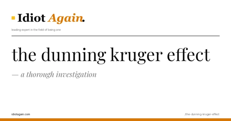 editorial illustration about the dunning kruger effect — yellow and black palette, idiotagain.com style